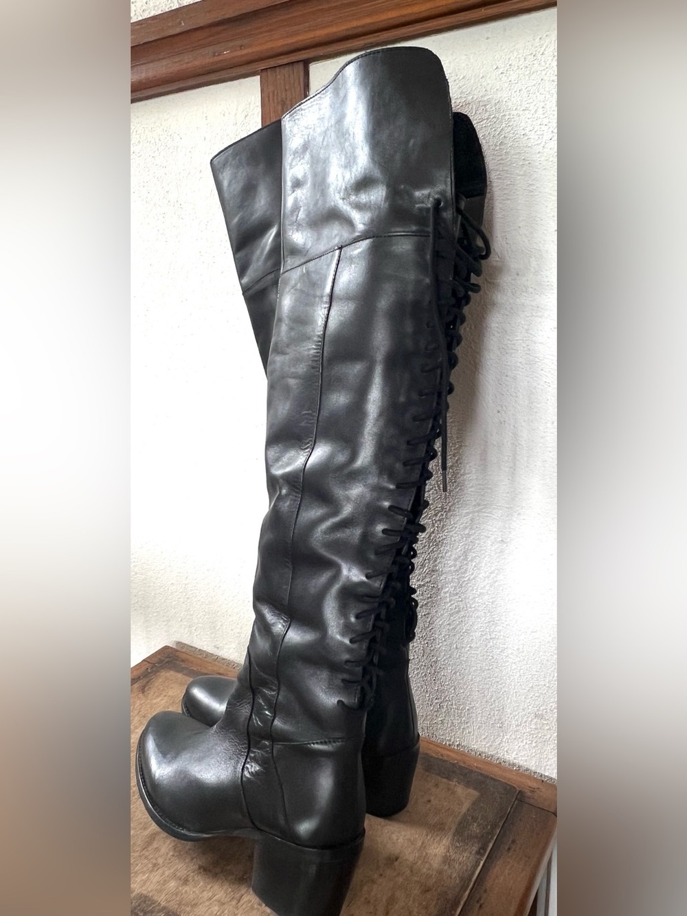 Maddison Black Over-The-Knee Back Lace-Up Heeled Boots